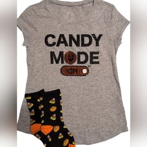 Justice Gray 'Candy Mode On' Tee And Halloween Socks